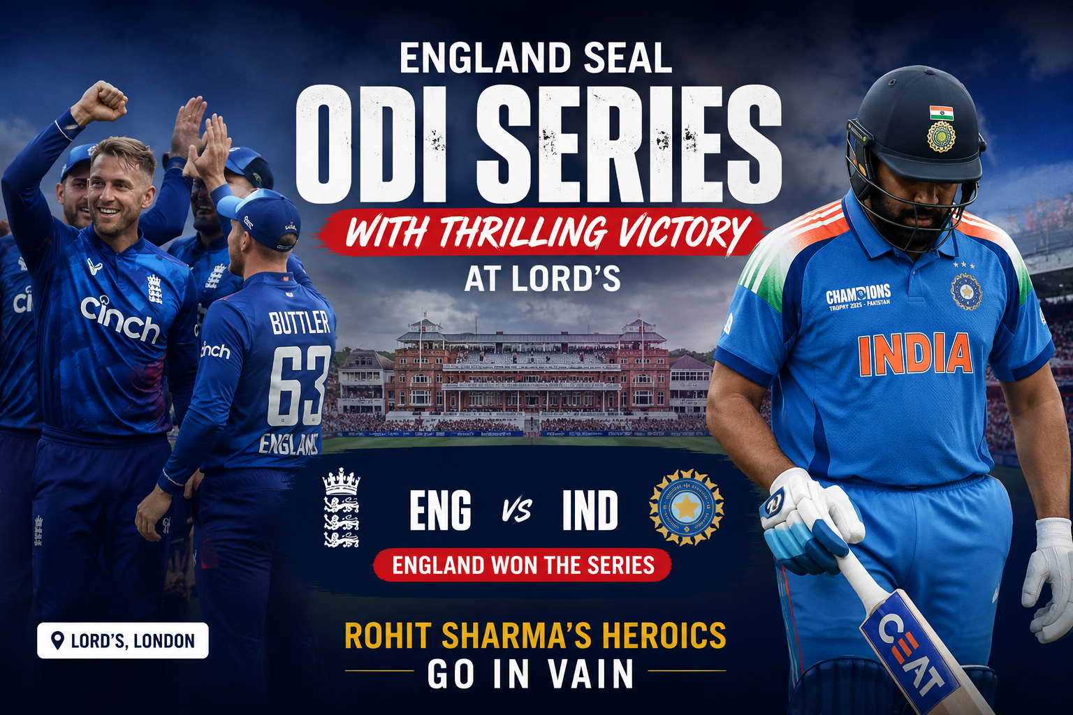 England Seal ODI Series with Thrilling Victory at Lord’s as Rohit Sharma’s Heroics Go in Vain