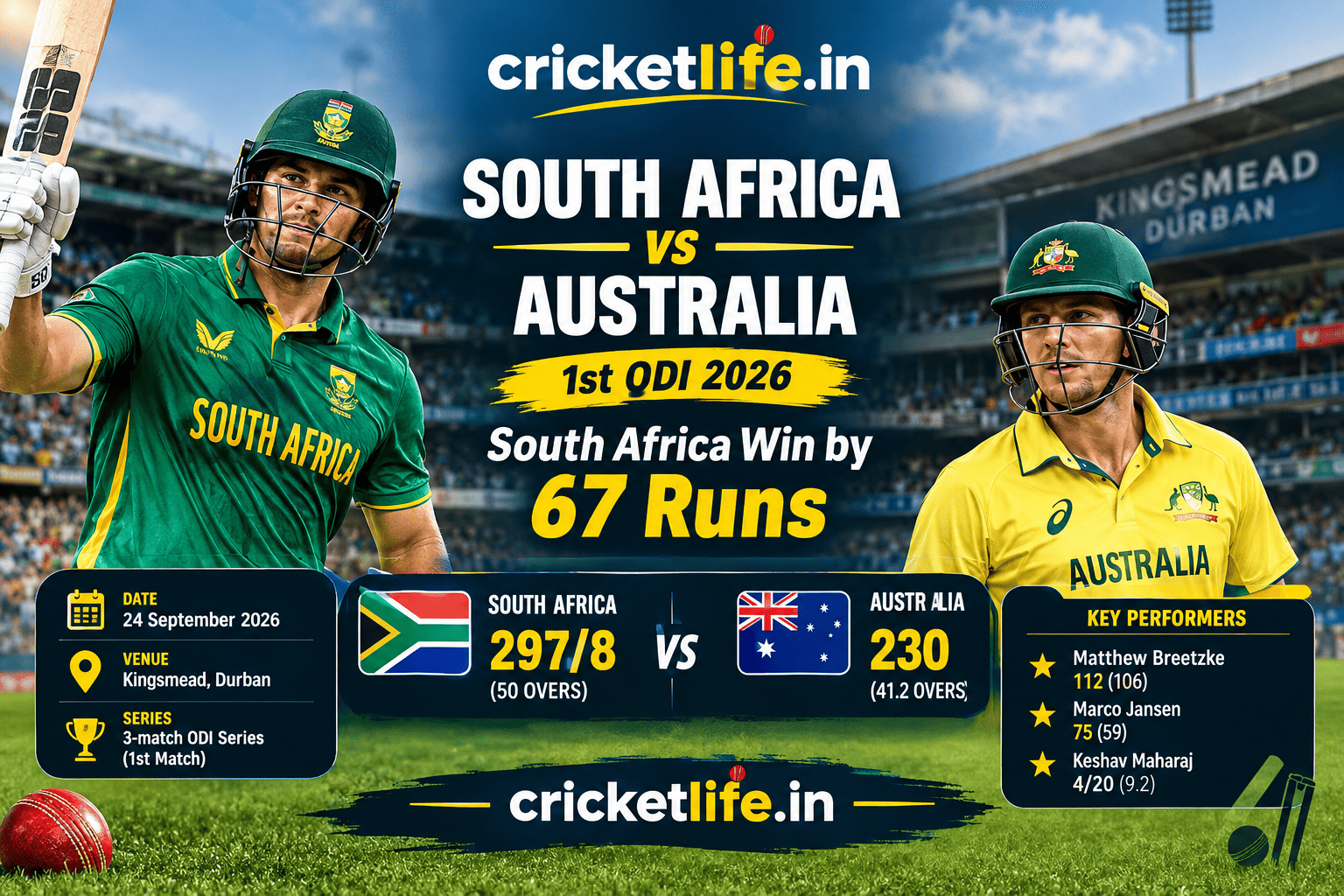 South Africa vs Australia 1st ODI 2026 Matthew Breetzke and Marco Jansen