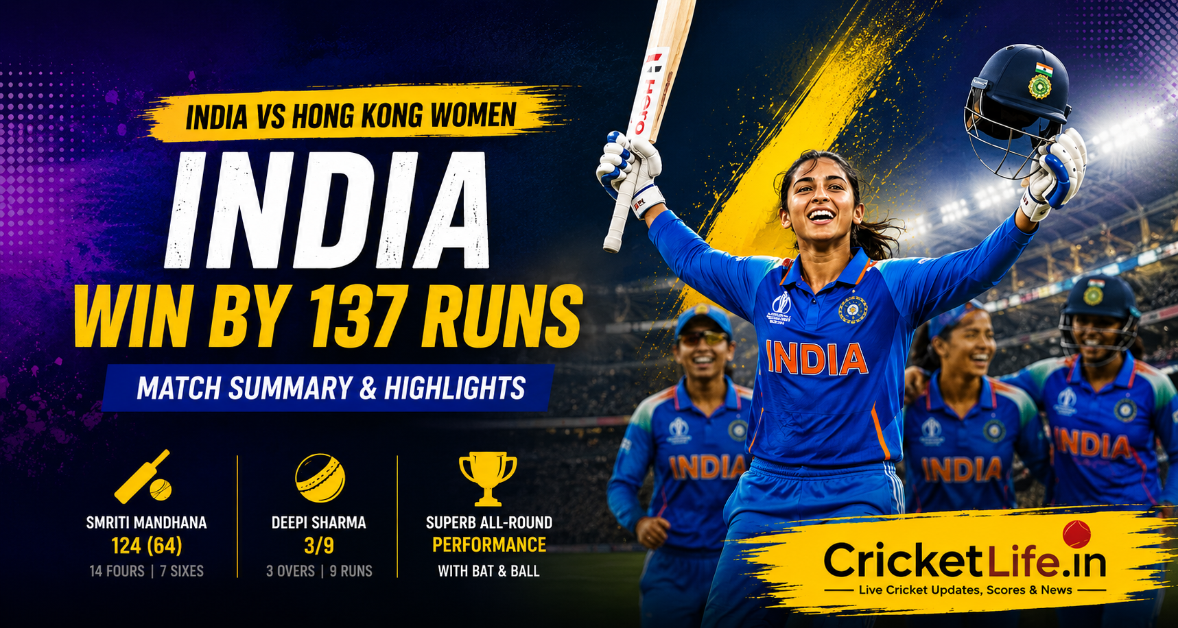 India vs Hong Kong Women: Mandhana’s 124 Helps India Win by 137 Runs